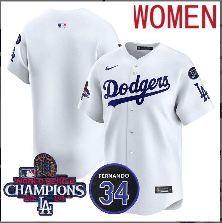 Women MLB Los Angeles Dodgers blank white2024 World Series Champions Patch Limited Jersey->customized mlb jersey->Custom Jersey